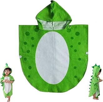 Children's Bath Towel, Baby Bathrobe, Cotton Dinosaur Pattern, Children's Bathrobe, Beach, Swimming, Hooded Poncho (Green)