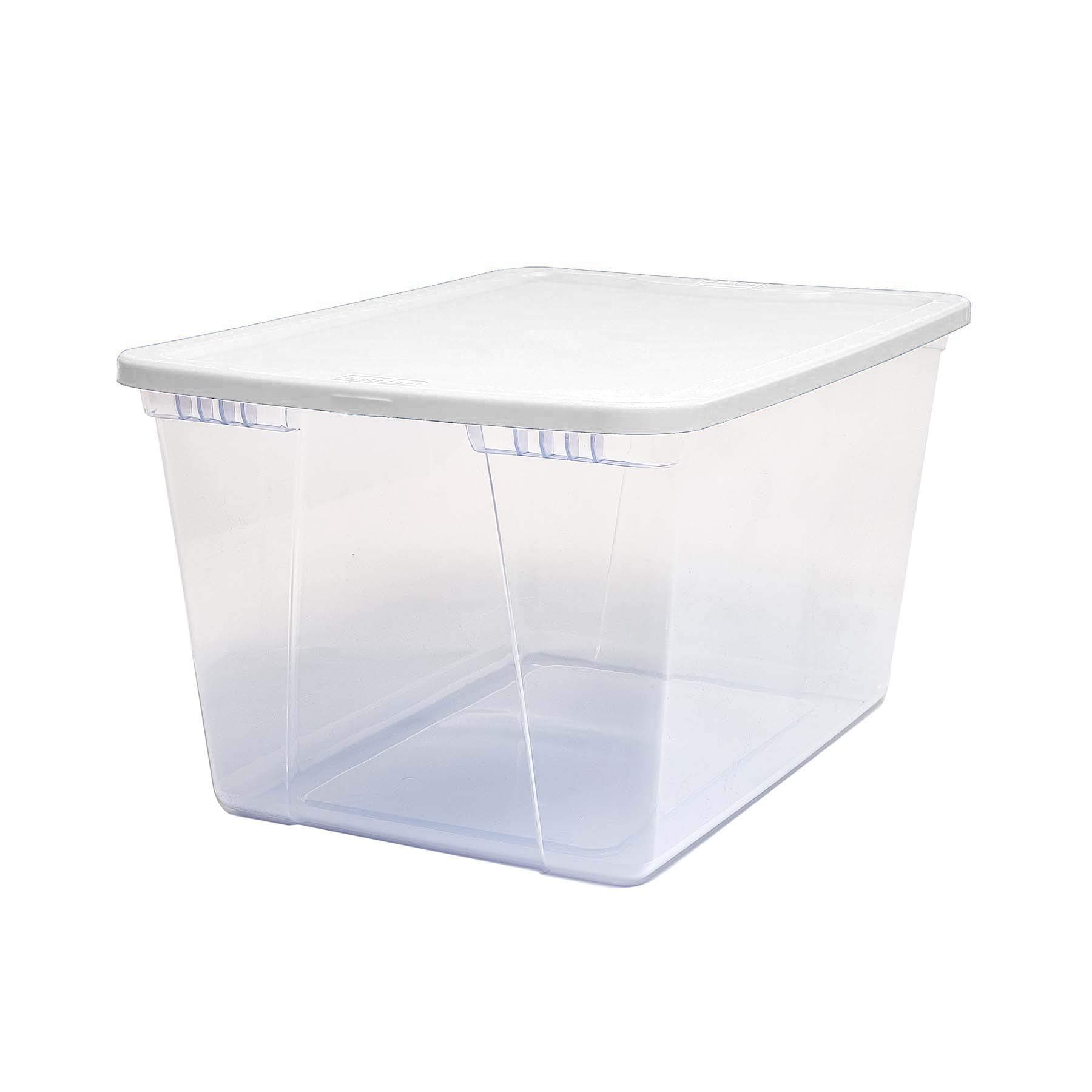 HOMZ X Large 56 Quart Clear Plastic Storage Container with Lid, Snaplock White Lid, 8 Pack