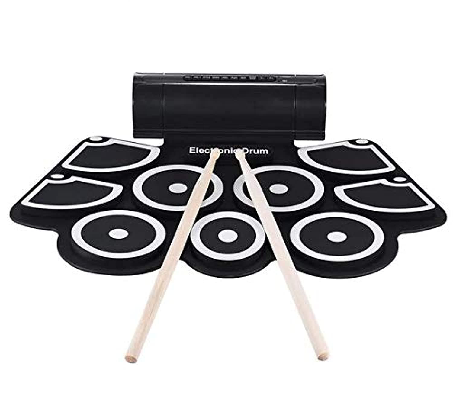 SKEIDO Electronic Roll Up Drum Pad Set 9 Silicon Pads Built-in Speakers with Drumsticks Foot Pedals