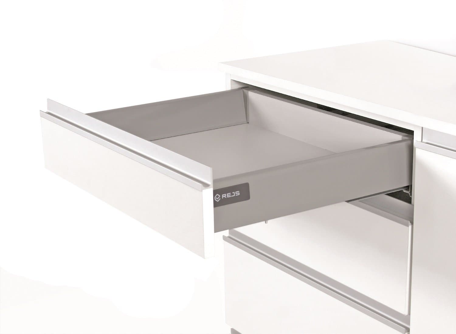 Soft Close Kitchen Drawer Runners System L - 300 - Comfort Box by Rejs Round top Rail (H = 86mm, Silver)