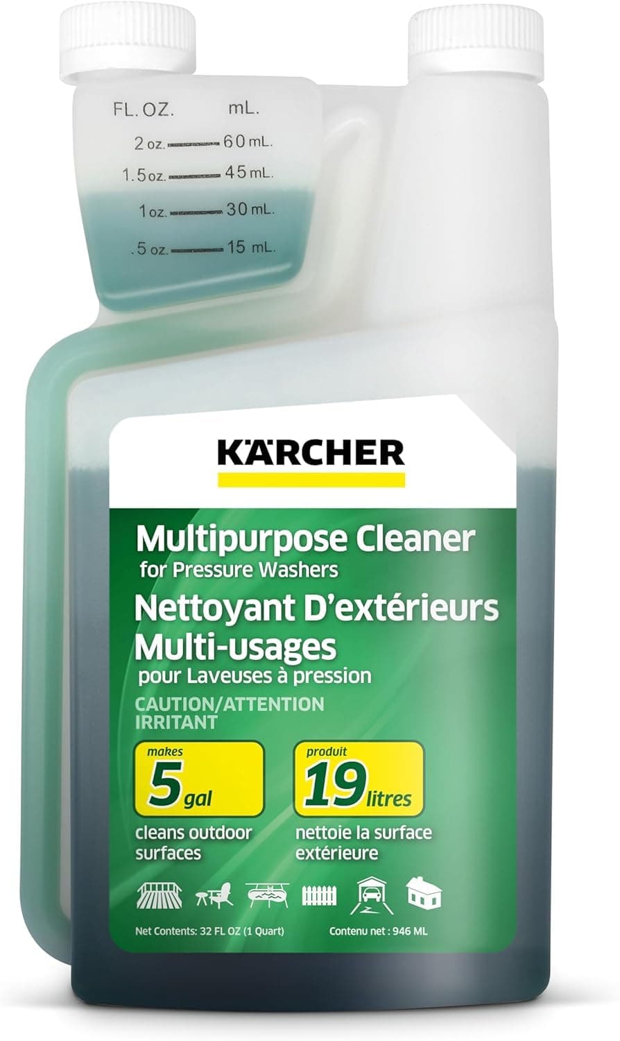 Kärcher Multi Purpose Pressure Washer Detergent, Removes Dirt and Grime from Fences, Siding, Patios, Driveways, Sidewalks, Concrete and More, Highly Concentrated, 1 Quart