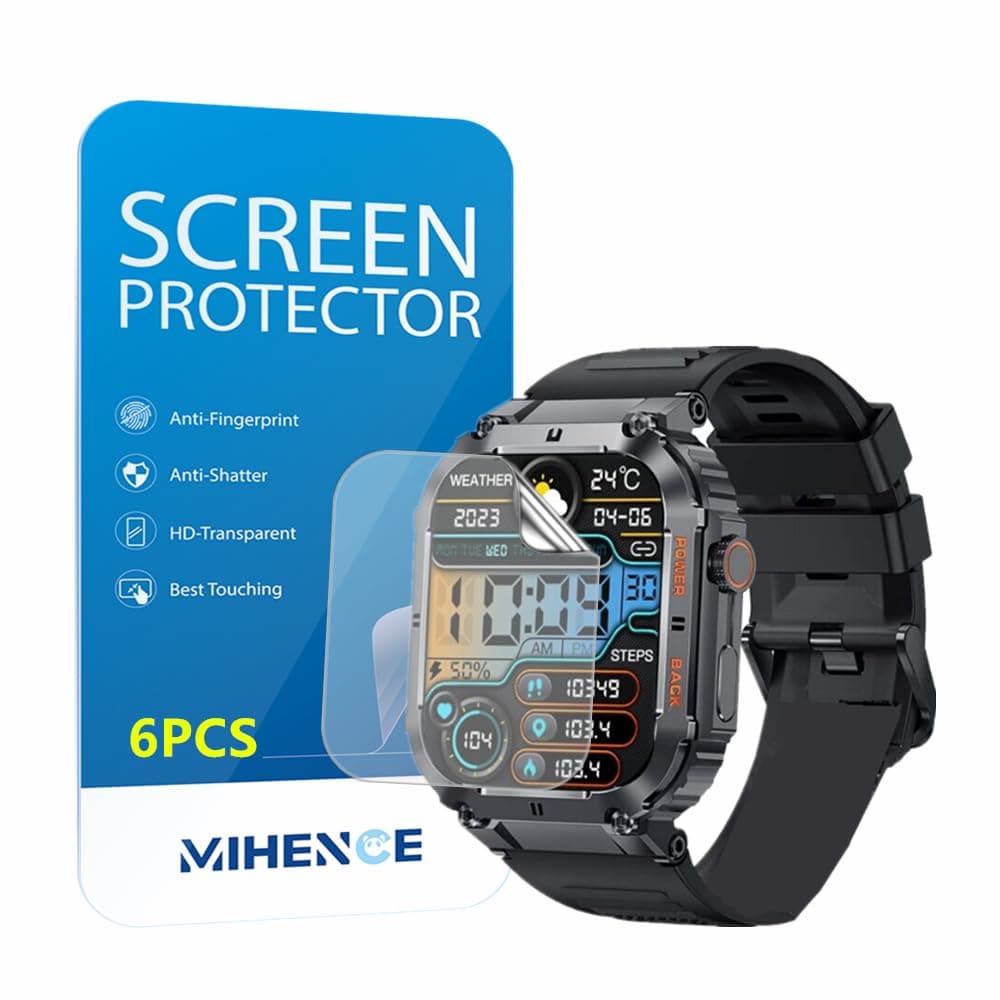MIHENCE Compatible for Amazpro Ip67 Smart Watch Screen Protector, PET HD Protective Film Compatible for KACLUT/EIGIIS/Tiwain/ESFOE K57 / K57 Pro 1.96" Military Smart Watch (6PCS)