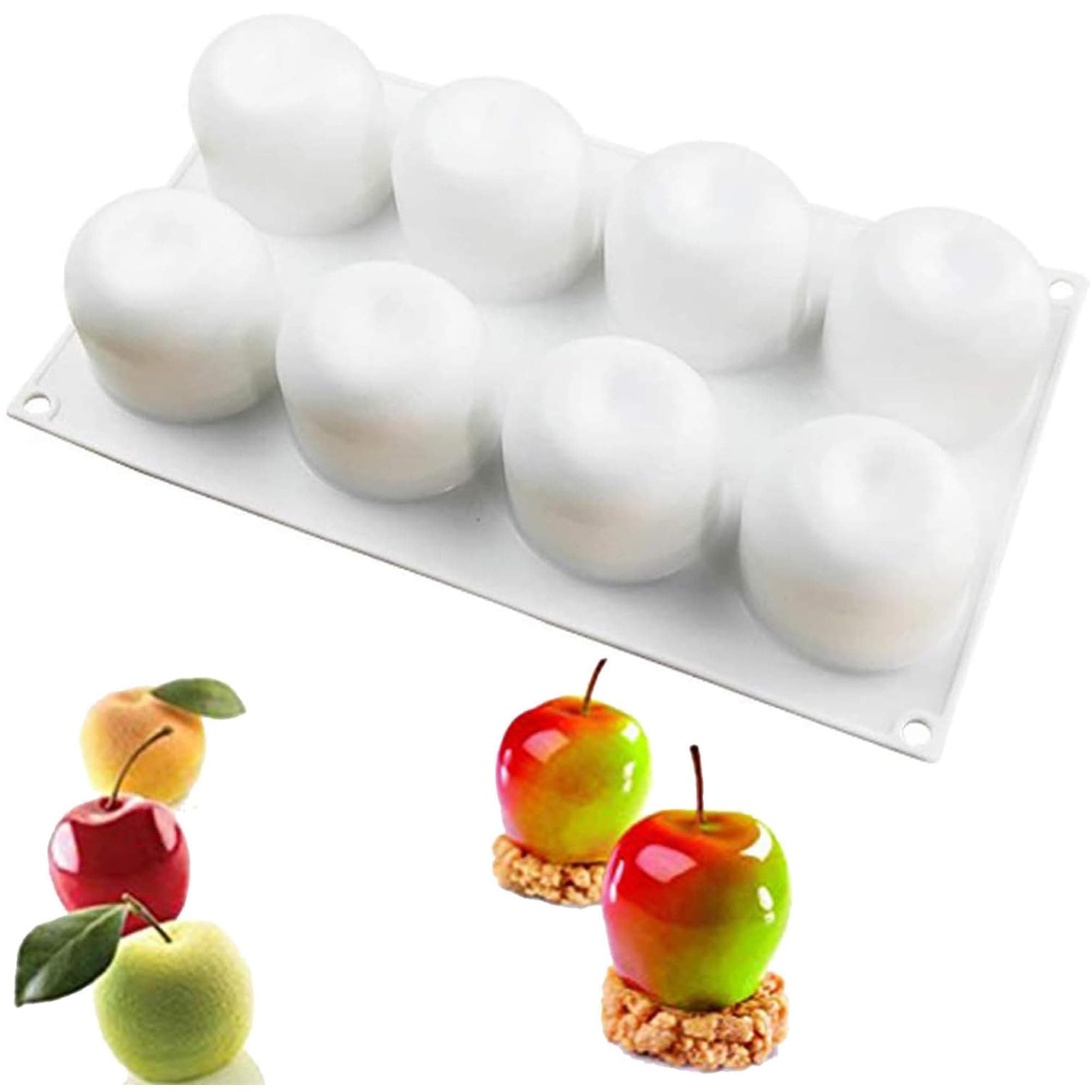 OCPO KITCHEN Apple Silicone Mold for Baking Mousse Cake Dessert Pastry Chocolate Fruit Pudding Jelly Ice Cream Christmas Cake Decoration Mold, Non-Stick and Easy Release, Apple Shape (8-Cavity)