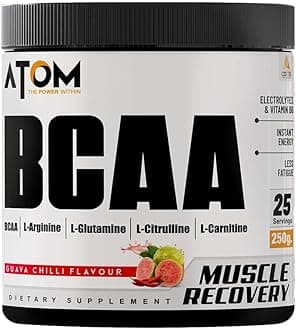 AS-IT-IS ATOM BCAA 250g with L-arginine, L-Carnitine, L-Citrulline for Energy Burst & Athletic Performance | Guava Chilli flavor…