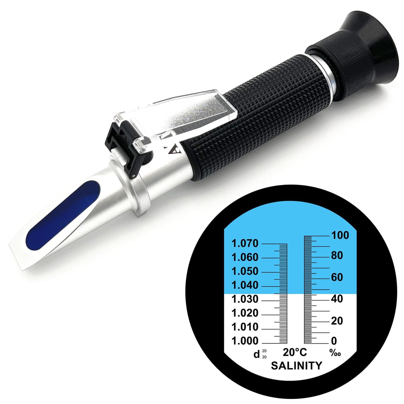 Salinity Refractometer for Aquarium Seawater Marine Fishkeeping Salinity Tester 0-100PPT & 1.000-1.070 Salinity Hydrometer Slatwater Refractometer with Automatic Temperature Compensation (ATC)