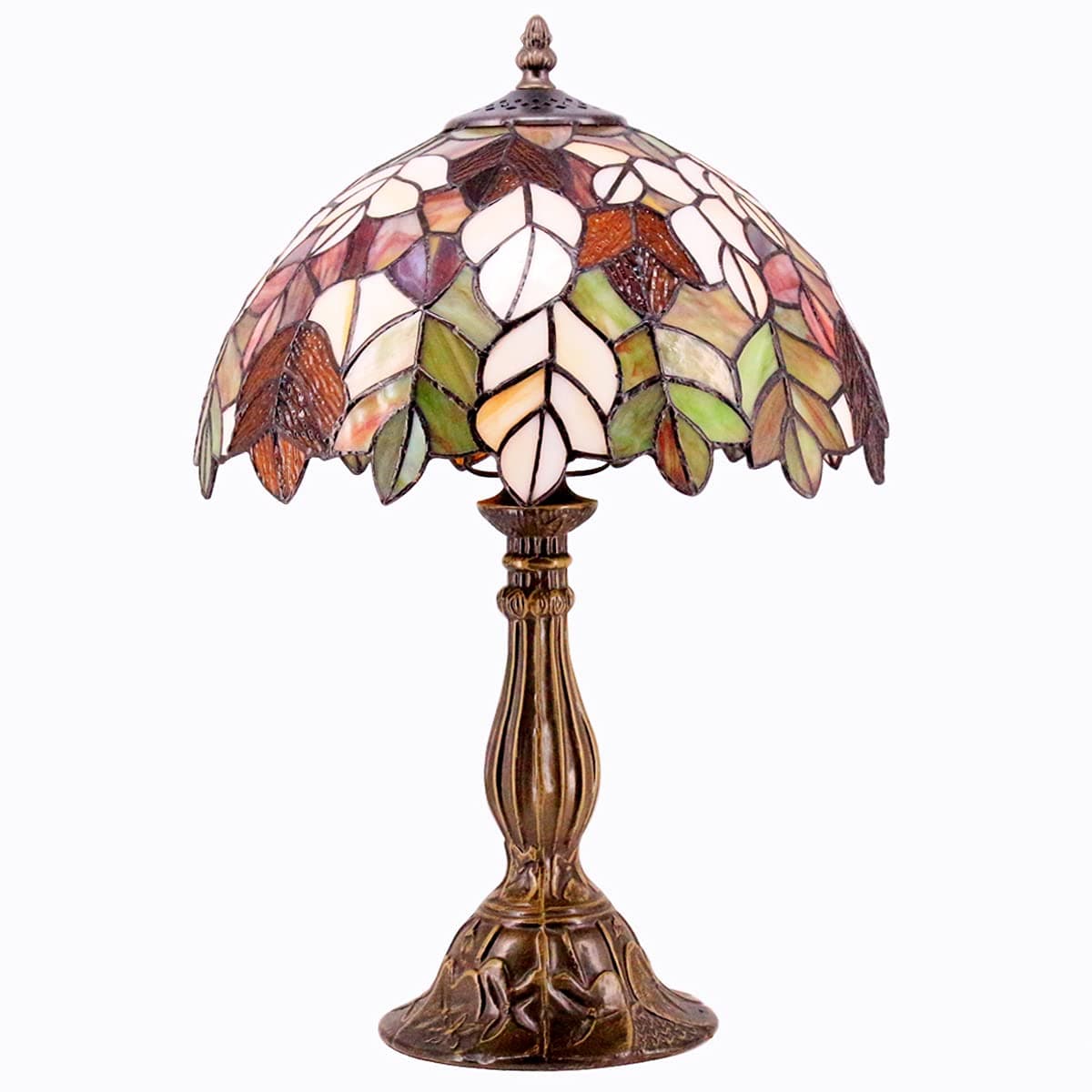 WERFACTORY Tiffany Table Lamp Stained Glass Style Maple Leaf Bedside Lamp Desk Reading Light 12X12X18 Inches Decor Bedroom Living Room Home Office S804 Series