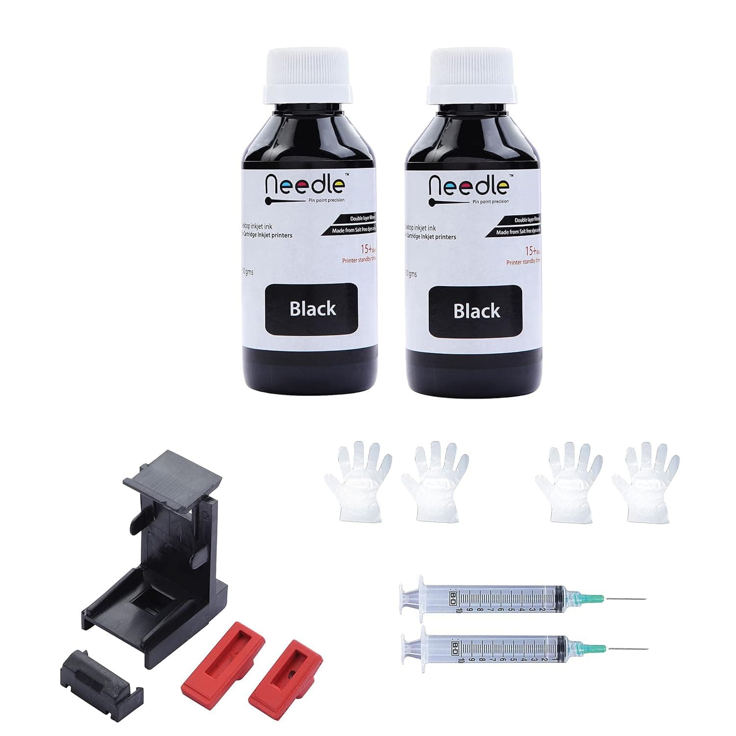 needle ; Pin point precision Refill Kit with Suction Tool Combo Pack of High Yield Inkjet Cartridge Ink Refill Compatible for HP and Canon Cartridge Printers (2K (Black, Black))