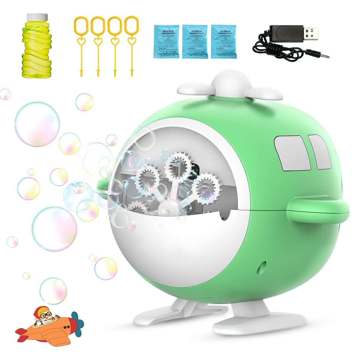 Clickwoo Bubble Machine for Kids Airplane Bubble Maker Over 1000+ Bubbles Per Minute, Rechargeable Bubble Machine for Toddlers Toy Baby Bath Toys Indoor Outdoor Auto Bubble Blower