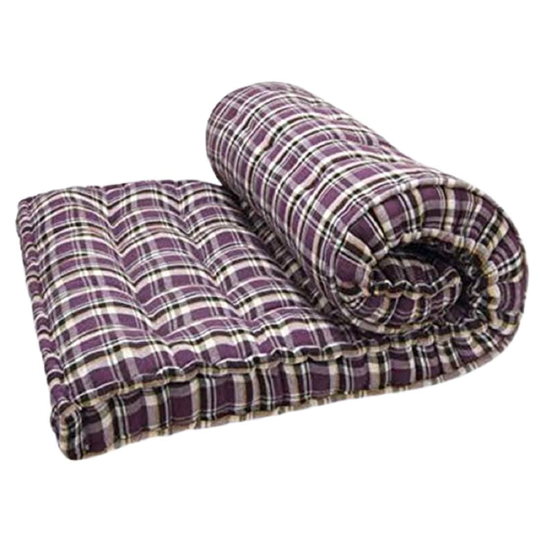 5-Inch Thick Soft Cotton Quilted Foldable Box Mattress - Medium Soft Gingham Plaid Checkered Design - Multicolor Cotton Bed Mattress (72x48x5 Inches or 4x6 ft)