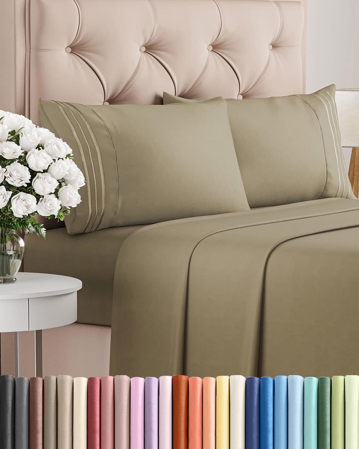 King Size 4 Piece Sheet Set - Comfy Breathable & Cooling Bed Sheets Set - Hotel Luxury Bedding for Women, Men, Kids, Teens, Boys & Girls - Deep Pockets, Ultra-Soft and Wrinkle Free - Oeko-Tex - Khaki