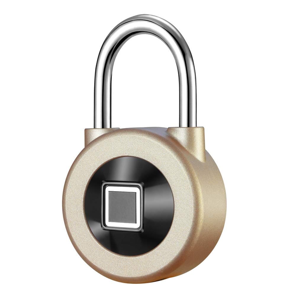 Fingerprint Padlock,Smart Metal Waterproof iOS/Android APP Smart Remote Control Keyless Luggage Lock for Suitcase,Door,Backpack,Bike (Champane1)