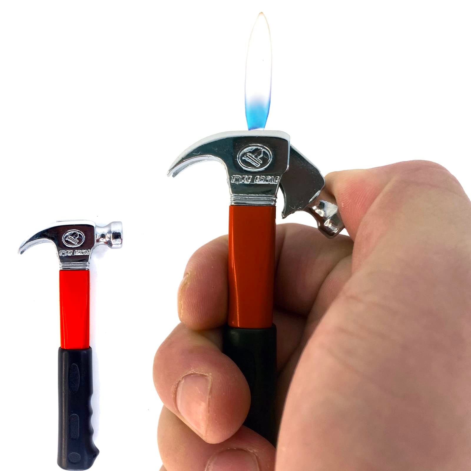 Open Flame Butane Lighter, Axe Hammer Shaped Refillable Tool Lighter for Outdoor Indoor (Hammer Red)