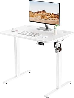 ERGOMAKER Electric Height Adjustable Standing Desk 80x60cm, Sit Stand Desk with Splicing Top for Home Office (White Frame + White Desktop)