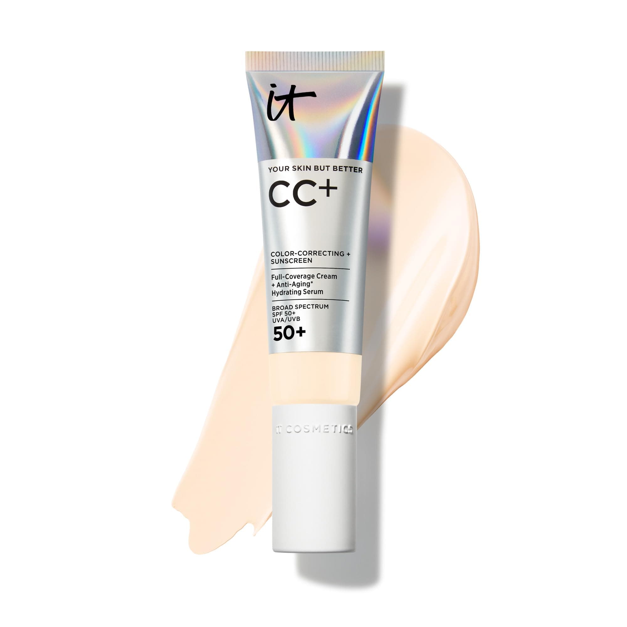 IT Cosmetics CC+ Cream - Natural Full Coverage Foundation With SPF 50+, Color Corrector & Anti-Aging Hydrating Serum, Hyaluronic Acid + Peptides, Lightweight Up To 24H Wear, All Skin Types