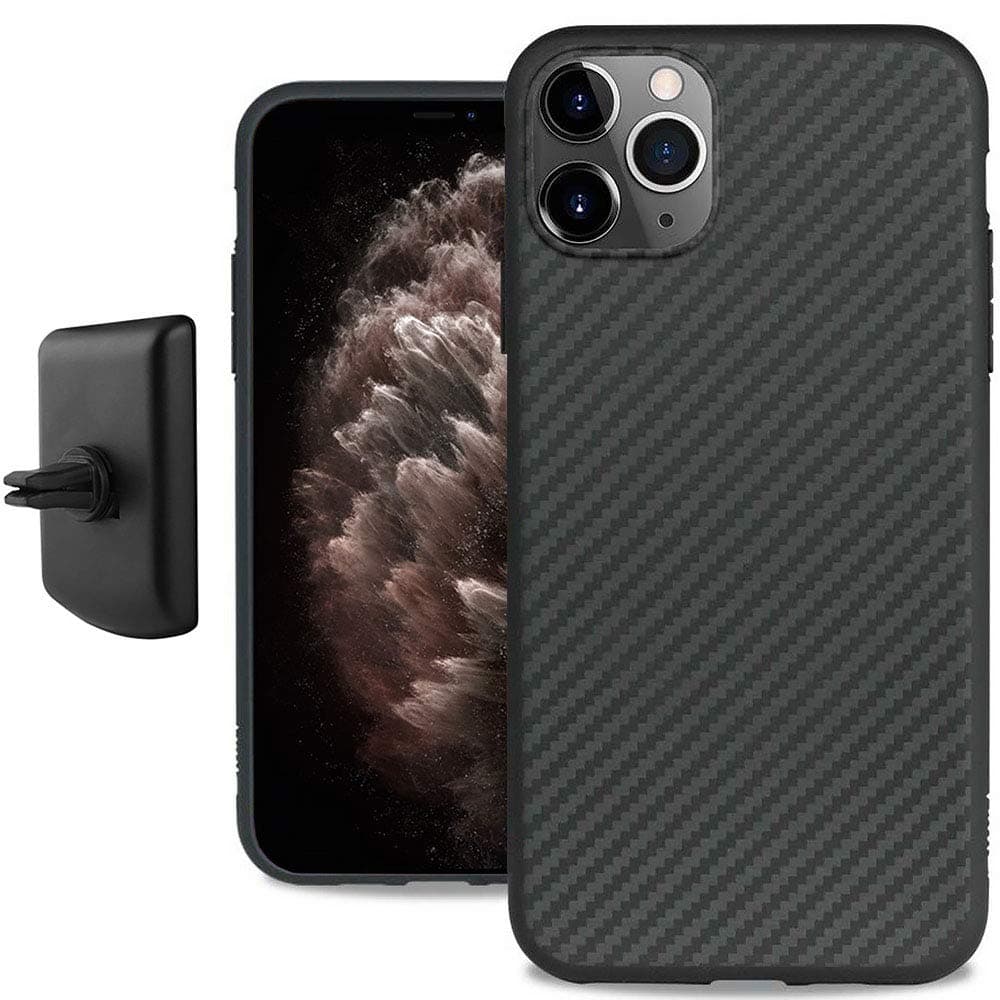 Evutec Karbon IPhone 11 Pro Max 6.5 Inch, Unique Hard Smooth Heavy-Duty Phone Case Cover Real Aramid Fiber Strong Protective Slim 1.6mm Durable (Black)-AFIX+ Free Vent Mount