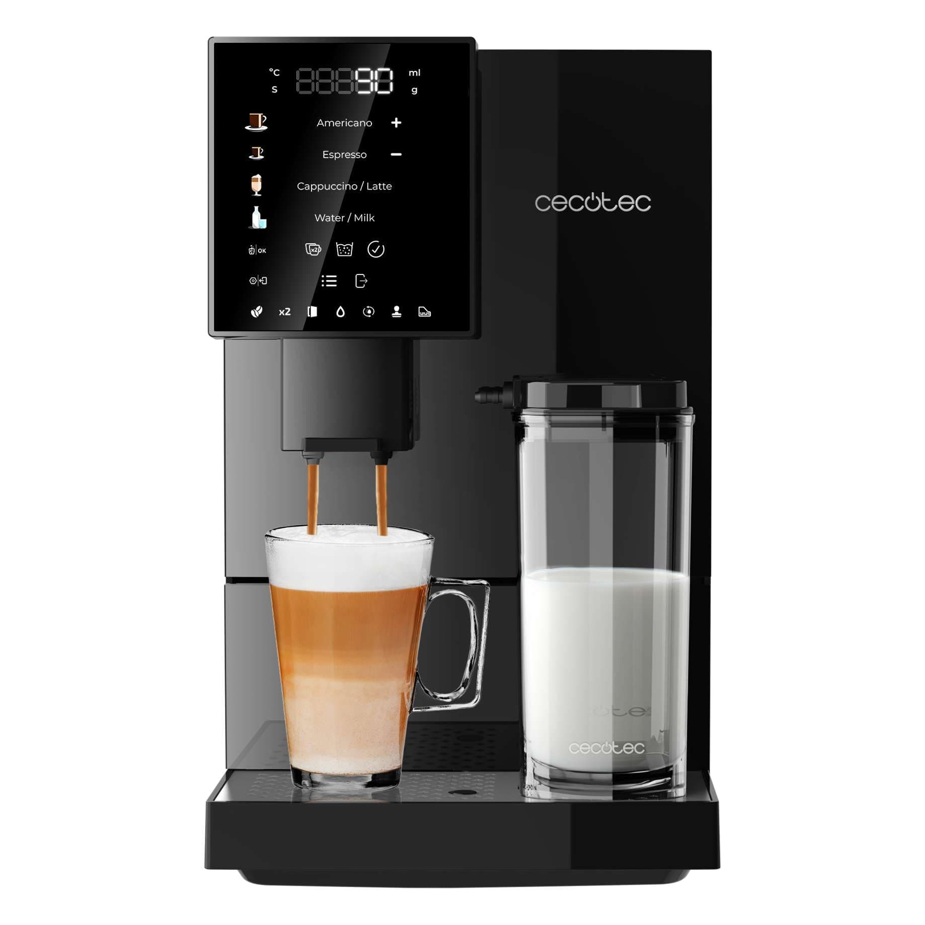 Cecotec Super Automatic Coffee Machine Cremmaet Compactccino Black, 19 Bar, Thermoblock System, Freshly Ground Beans with Plug & Play, 150 g Coffee Bean Tank Mill, 1.1 L Water Tank, 400 ml Milk