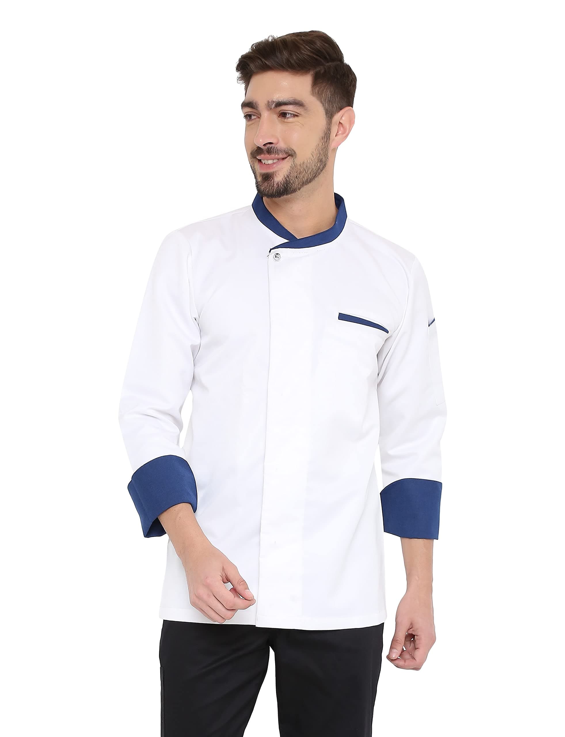 Associated Uniforms Designer Full sleeve Chef Coat (Chef Jacket - Smart Fit) (XXL-44, WHITE/BLUE)