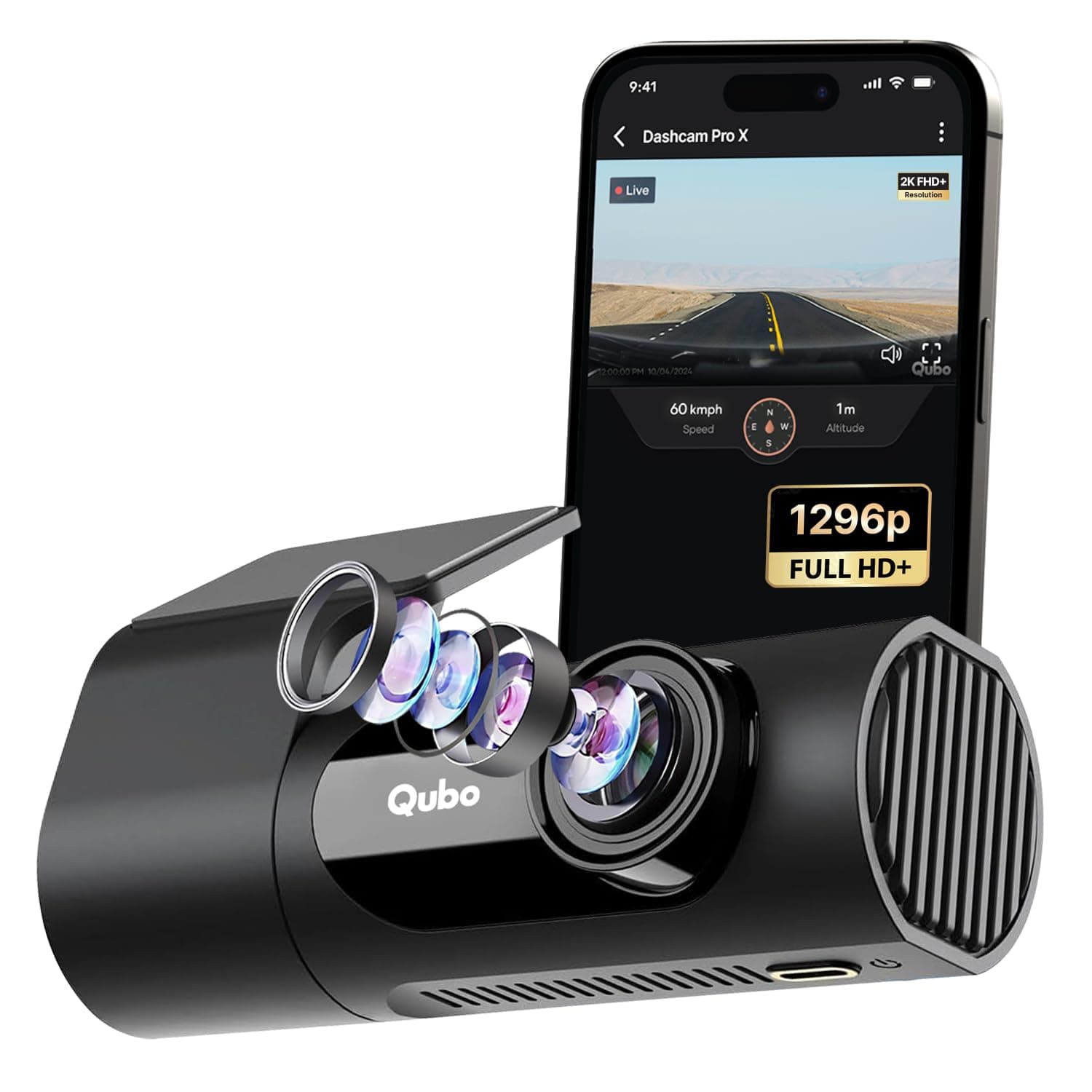 Qubo Car Dash Camera Pro X from Hero Group | 2MP FHD 1080p | Made in India Dashcam | Super Capacitor | WiFi | with Emergency Recording | Easy DIY Set Up | Up to 1TB SD Card Supported | (Space Grey)