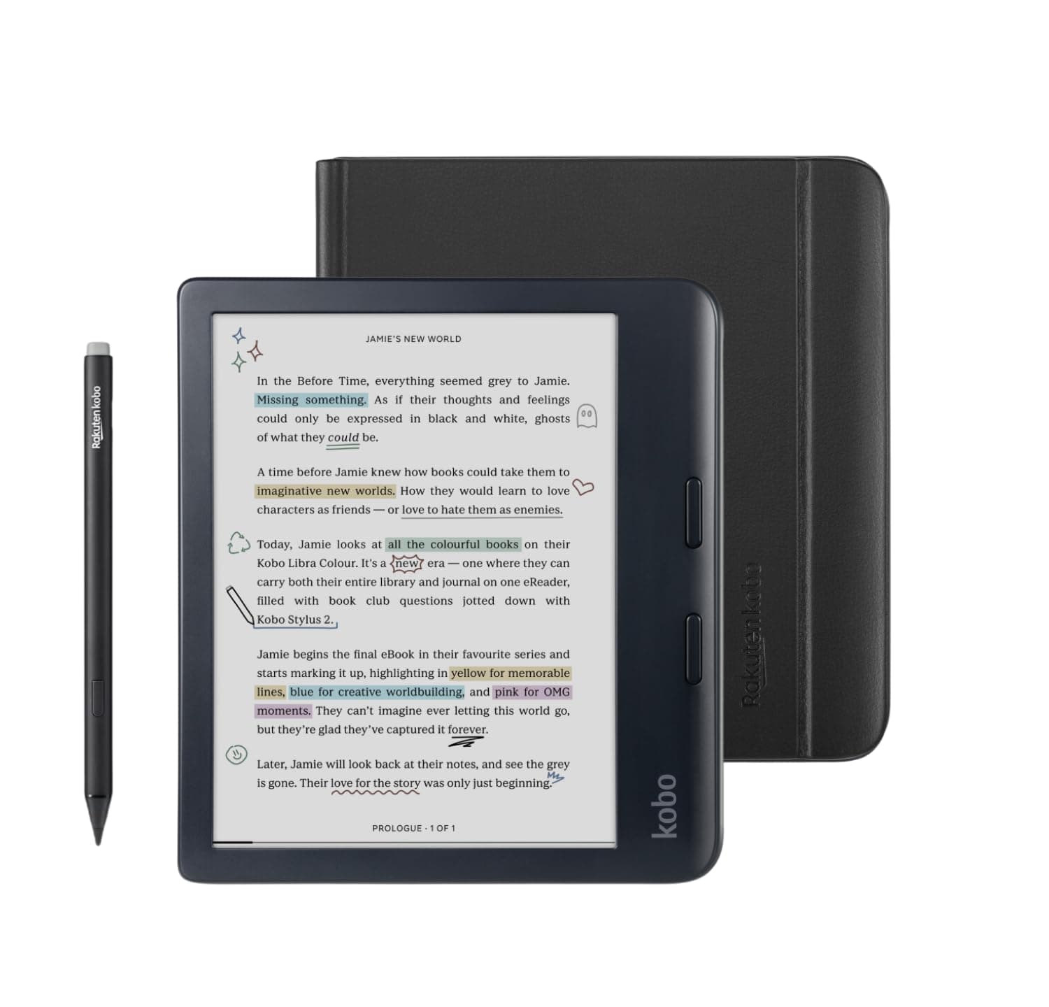 Libra Colour Black eReader with Case Bundle