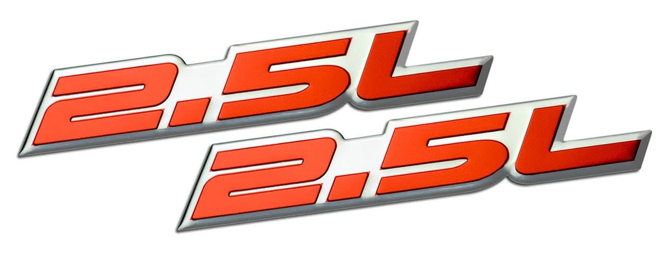 ERPART 2.5L Liter Embossed RED on Highly Polished Silver Real Aluminum Auto Emblem Badge Nameplate Compatible with Chevy Chevrolet Dodge Ford GMC Jeep (Pack of 2)
