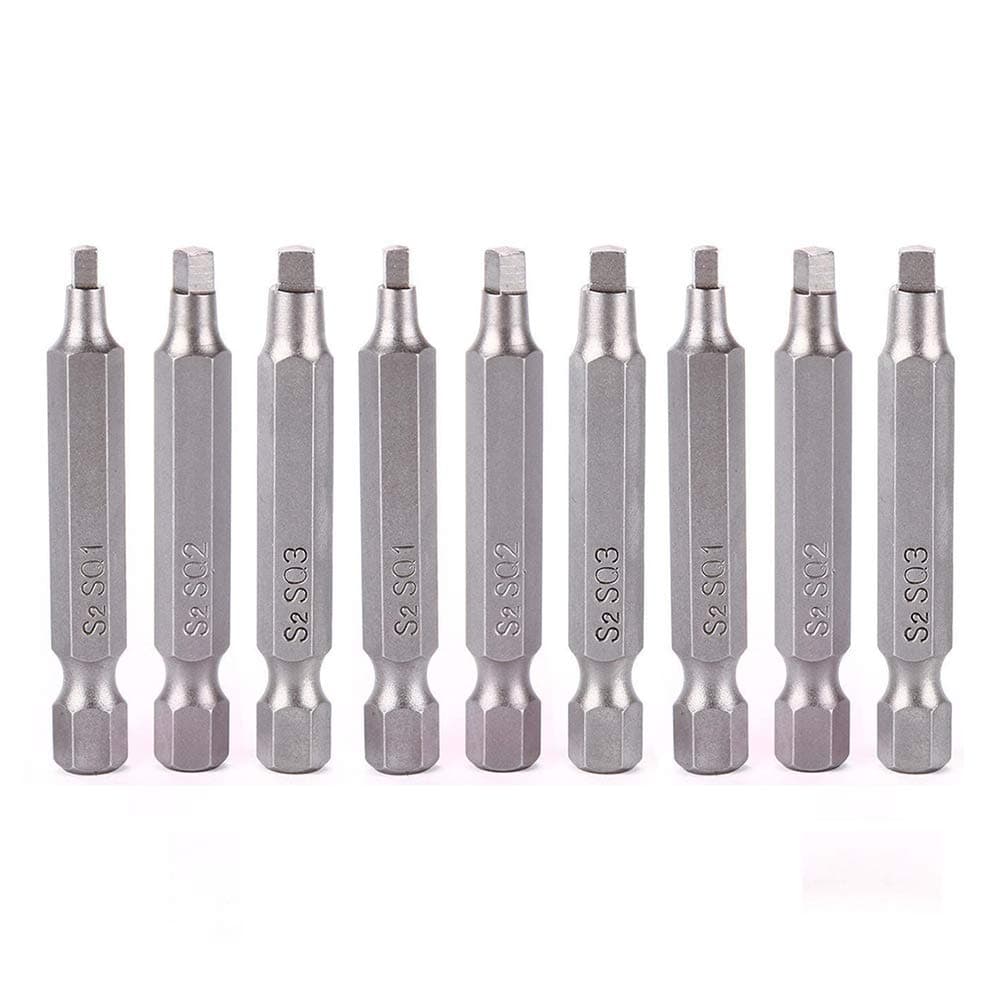 3 Sets 2" Magnetic Square Head Screwdriver Bits 1/4" Hex Shank Square Drive Bit Set, SQ1 SQ2 SQ3, S2 Steel