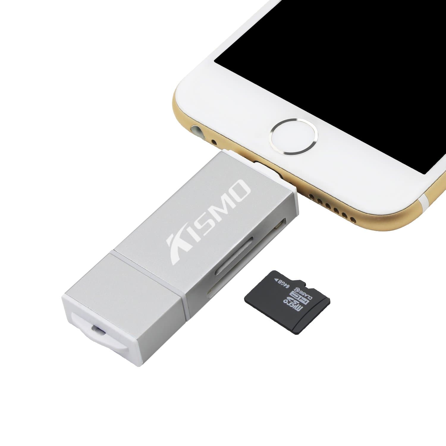 KISMO Lightning Micro TF SD OTG Card Reader USB iFlash Drive for iPhone 5 6 6 Plus Android iPad iPod (White)
