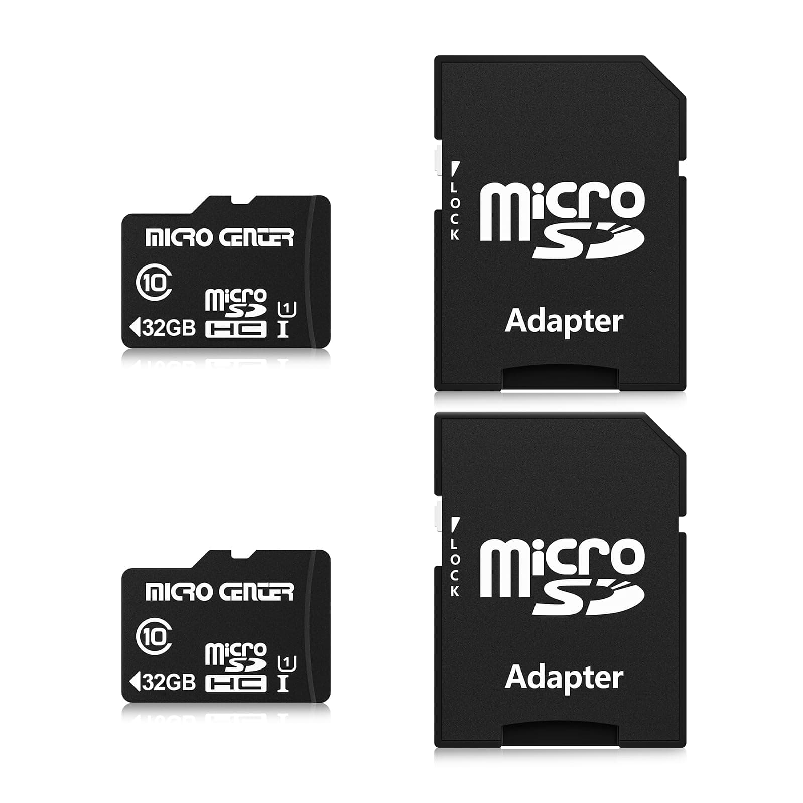Micro Center 32GB Class 10 MicroSDHC Flash Memory Card with Adapter for Mobile Device Storage Phone, Tablet, Drone & Full HD Video Recording - 80MB/s UHS-I, C10, U1 (2 Pack)