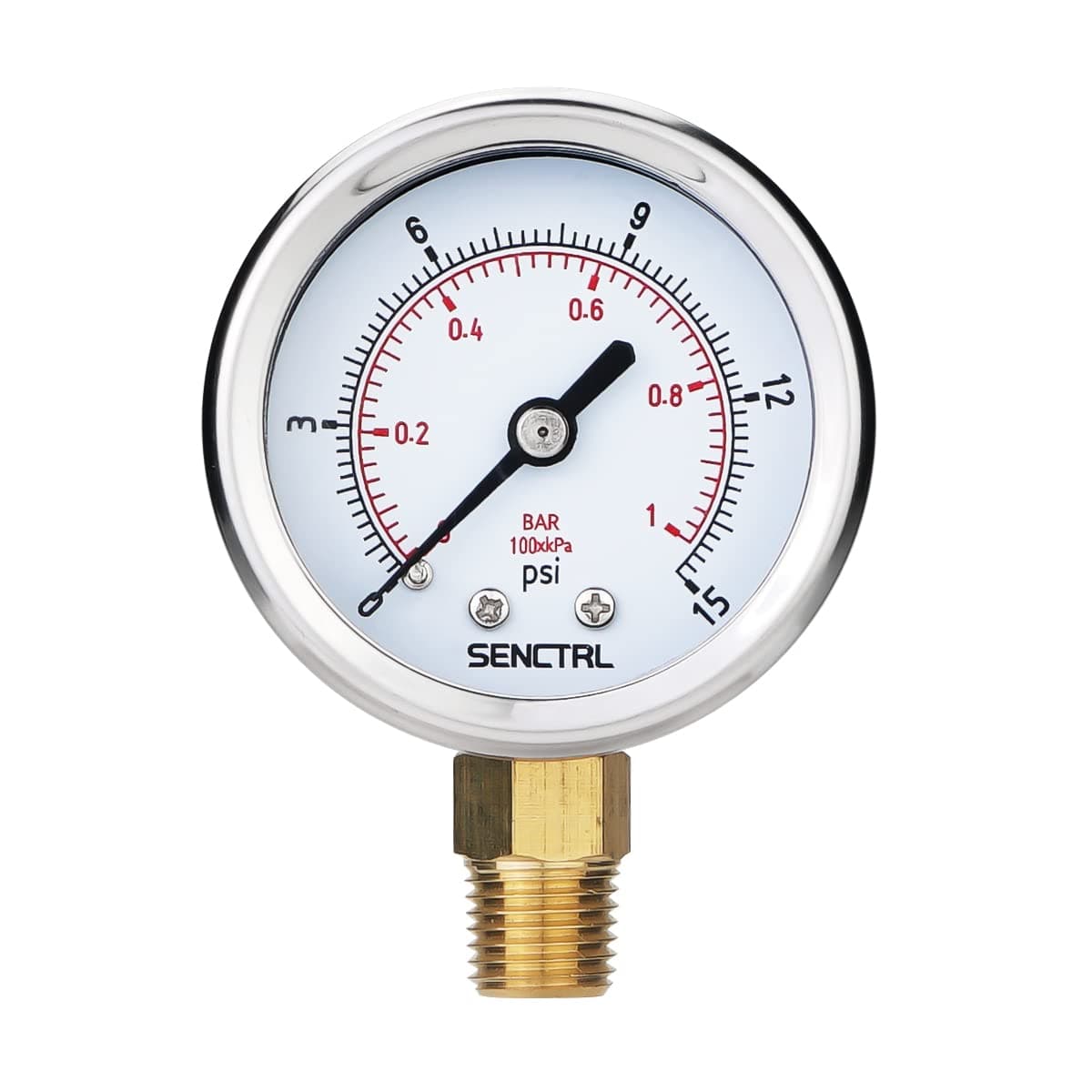 SENCTRL 0-15 Psi Low Pressure Gauge, 2" Dial Size, 1/4 Npt Lower Mount, Waterproof, Stainless Steel Case, for Water Air ATV Tire Gas Pressure Test