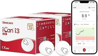 – sinocare iCan Continuous Glucose Monitoring System, Equipped with iCan CGM APP, Output Every 3 Minutes, Less Finger Pricks, 15-Day Wear-life, for Diabetes Management, Pack × 2