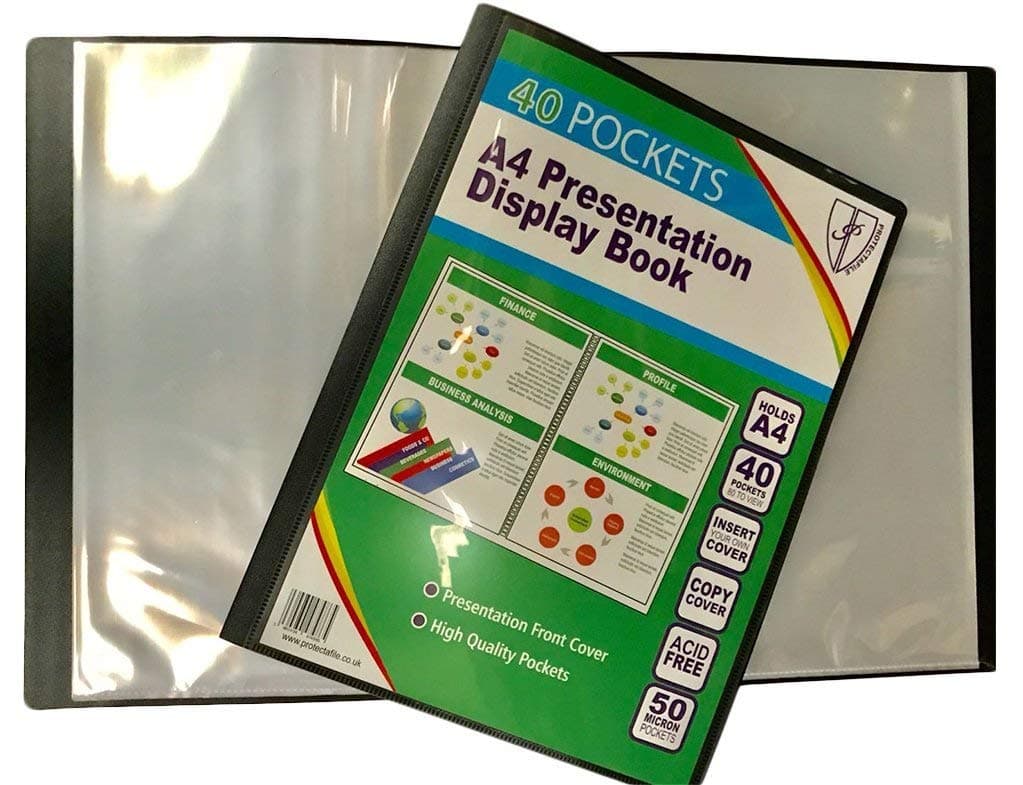 4 x Tiger A4 Black Display Book Folder Rigid Cover - 40 Pockets