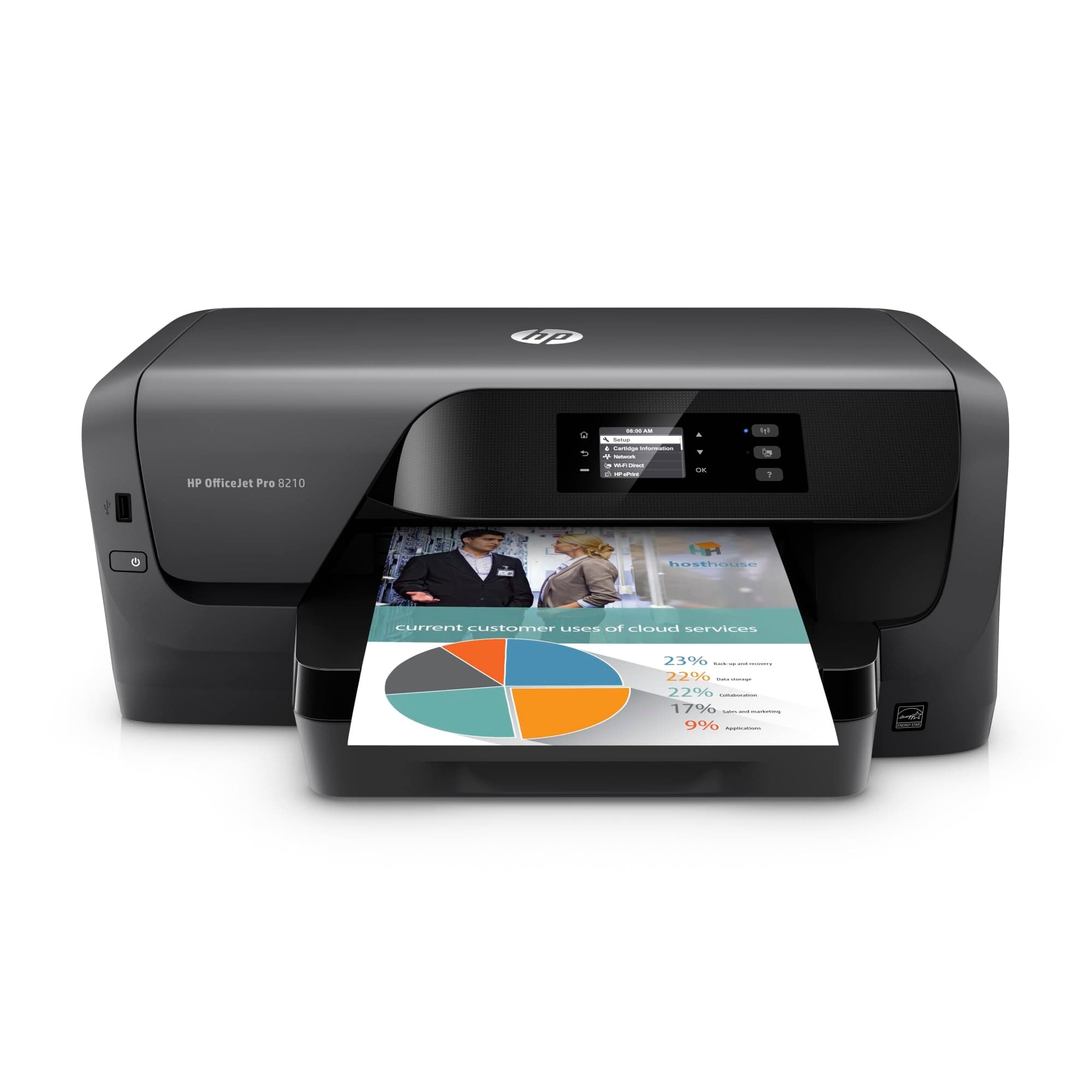 HP OfficeJet Pro 8210 Wireless Color Printer, Instant Ink Ready, Works with Alexa (D9L64A),Black