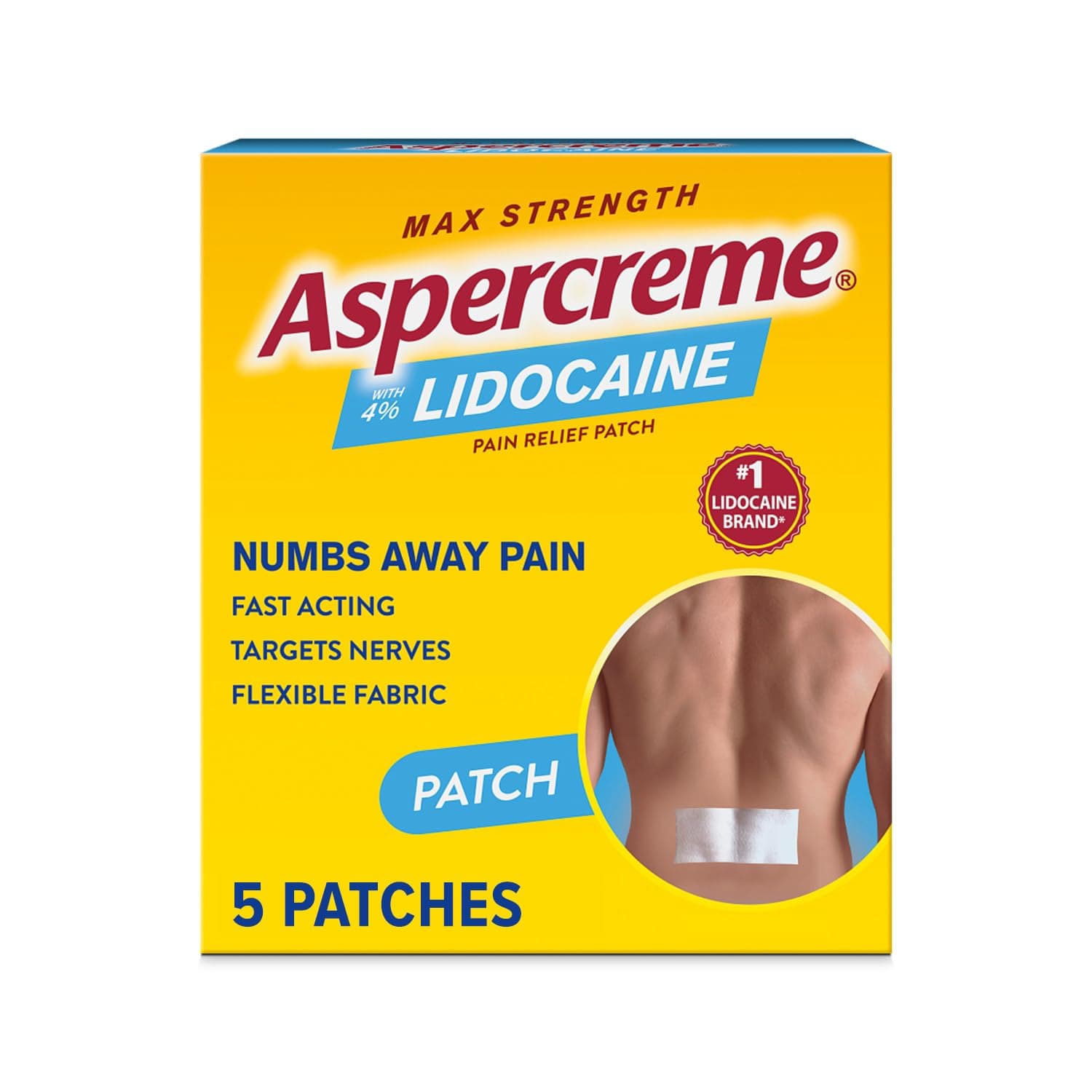 - Aspercreme Max Strength Lidocaine Pain Relief Patch (5 Count) for Back Pain, Odor Free Pain Patches