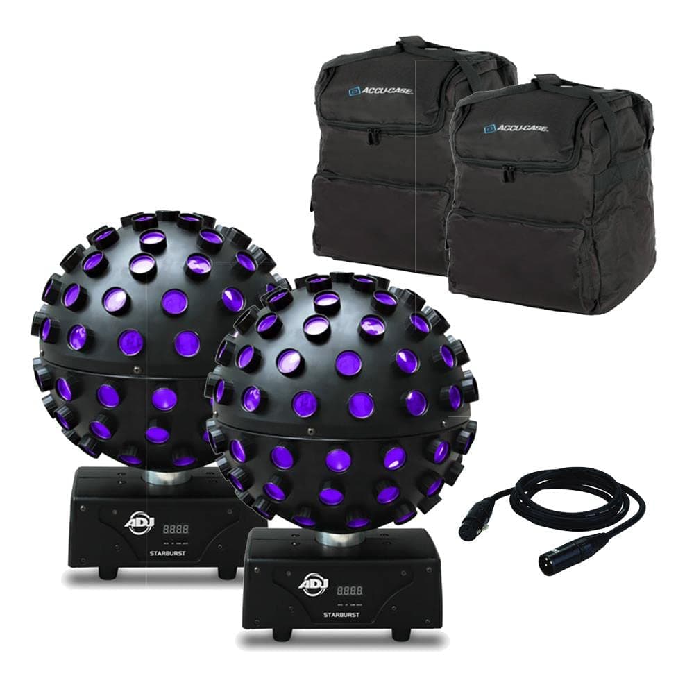 2x ADJ Starburst LED Revolving Mirrorball Effect Light Bundle inc Bags