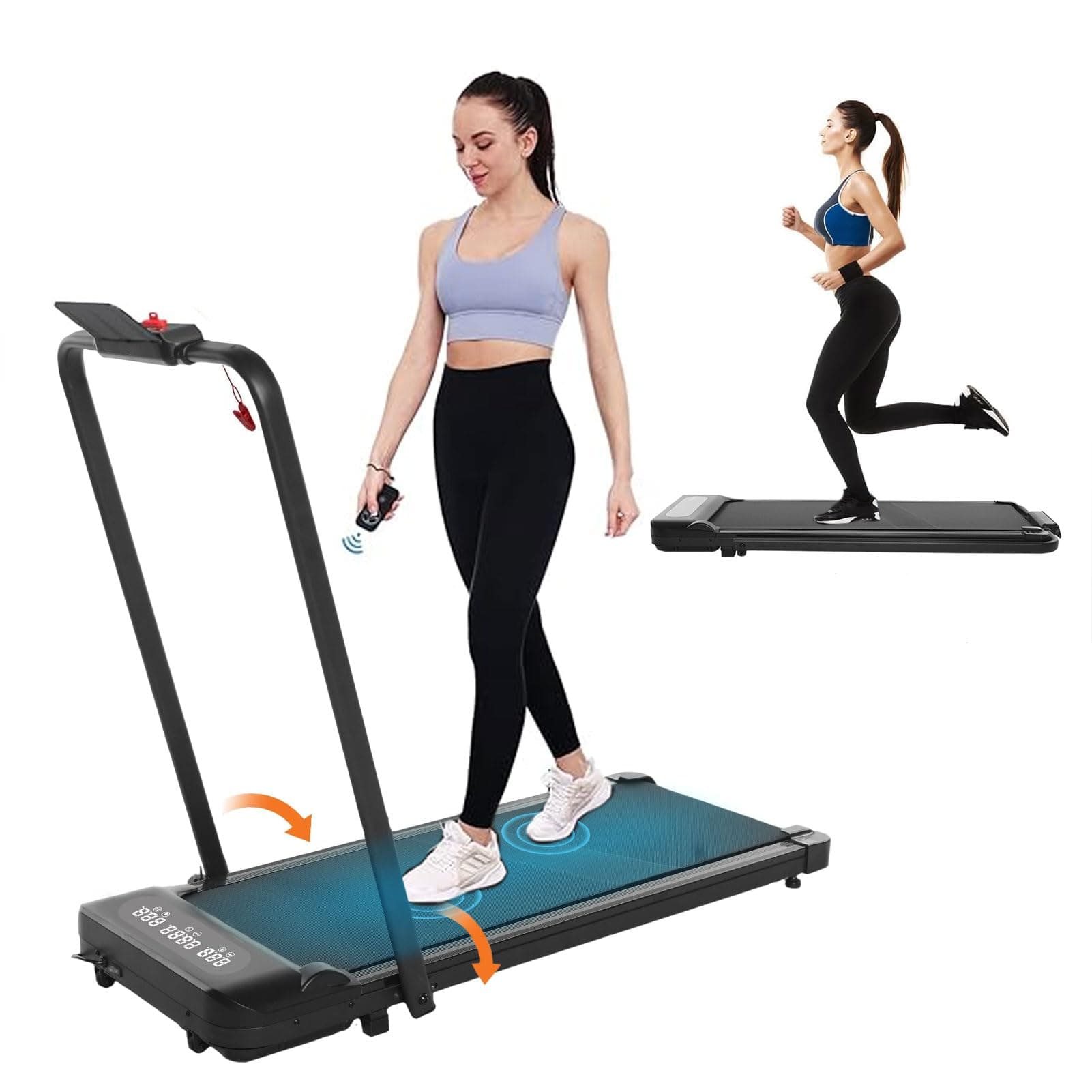 TDOO 2.5HP Under Desk Treadmill, 2-in-1 Folding, Portable Walking Pad, Black, LED Display, Large Running Belt, Space-Saving, Foldable
