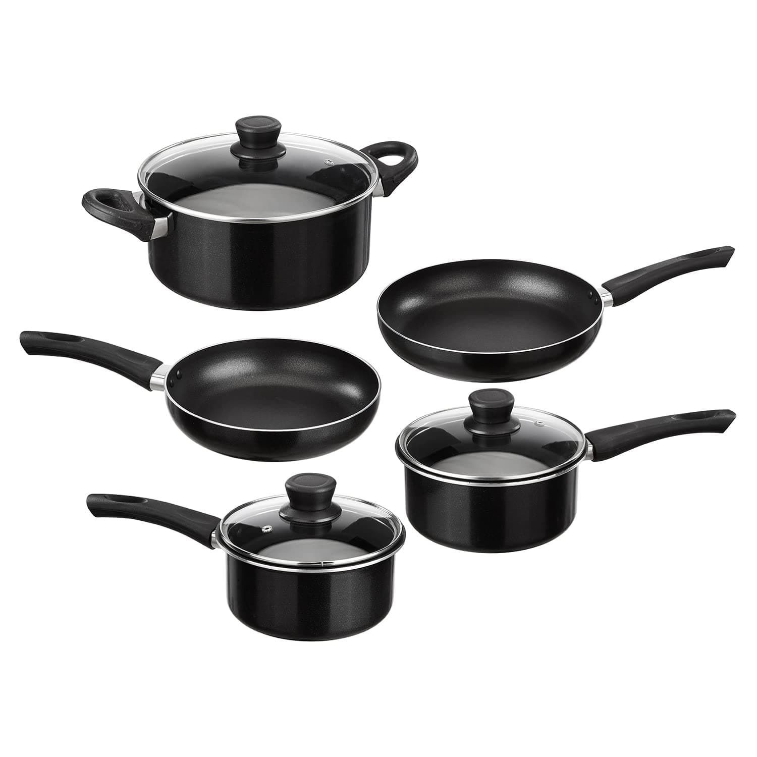 amazon basics 8-Piece Non-Stick Cookware Set| 2-Way 3 Layer Non-Stick Coating | PFOA Free | High Temperature Resistant Exterior Coating, Black