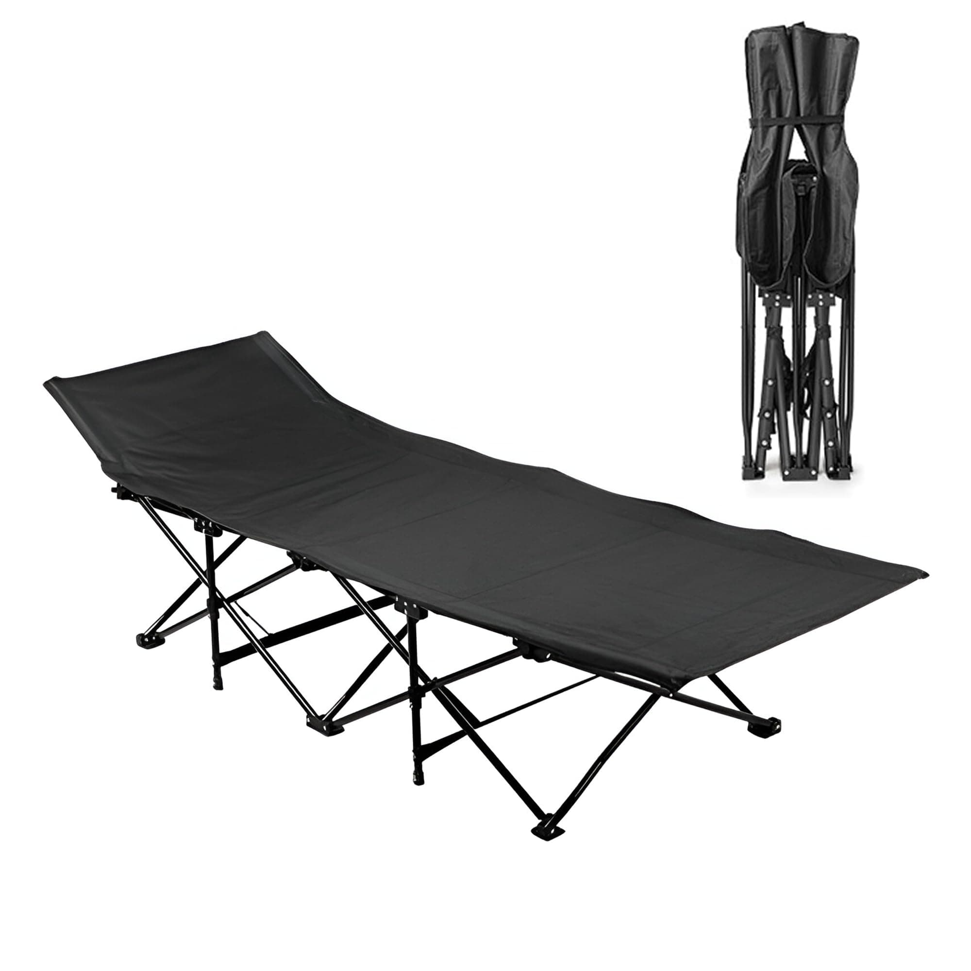 Folding Camping Cot,Portable Folding Bed, Folding Outdoor Camping Bed Heavy Duty Travel Cots, Escort Bed, Lounge Chair Sleeping Cots for Outdoor Travel Home Use, Portable with Carry Bag,Black
