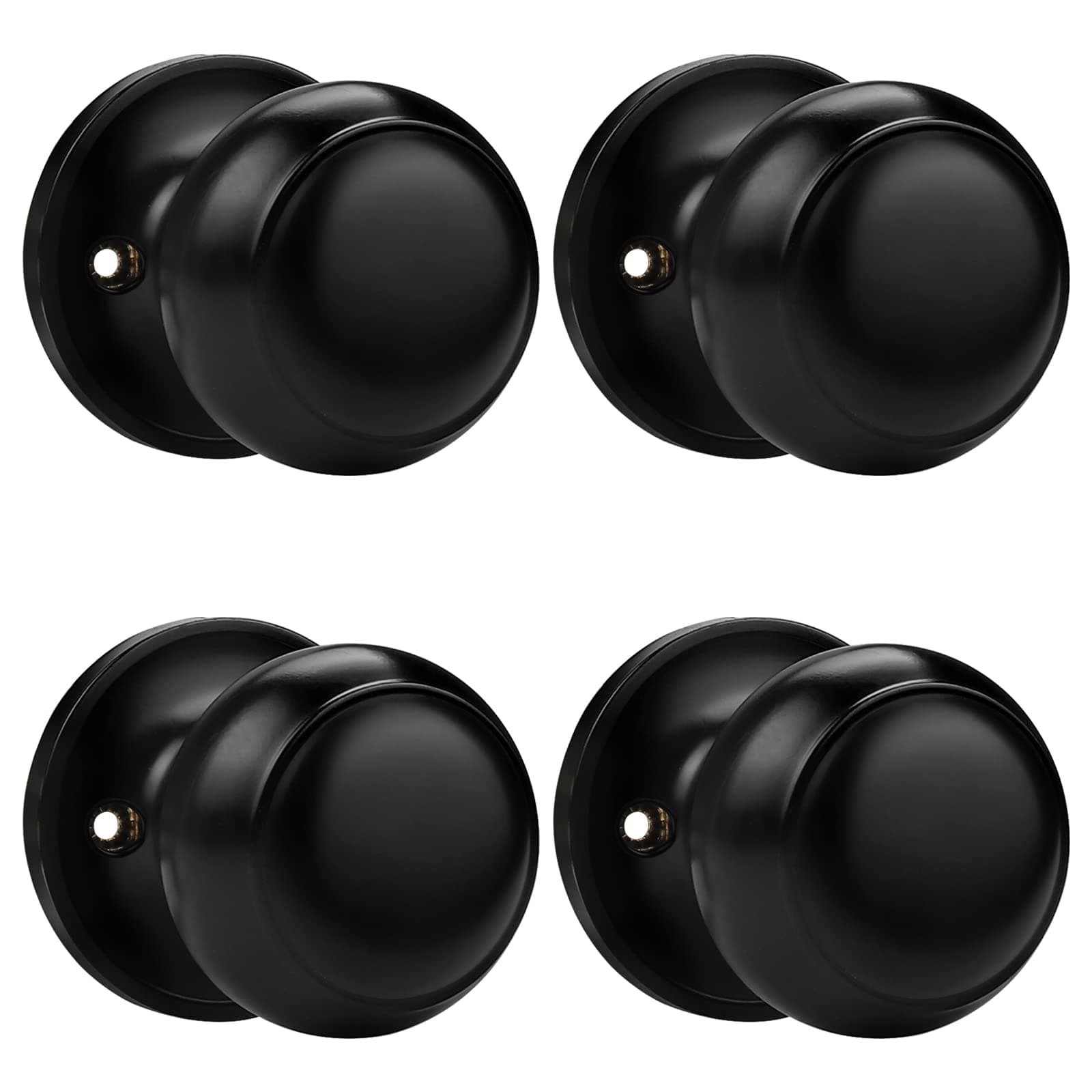 Probrico Black Half Dummy Door Knobs, Round Non-Turning Inactive Door Knobs Handles for Closet French Door,4 Pack