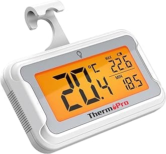 ThermoPro TP110 Fridge Thermometer with Large Backlit LCD, Waterproof Freezer Thermometer with Max/Min Record, Easy Battery Replacement, High Accuracy Refrigerator Monitor for Kitchen, Basement