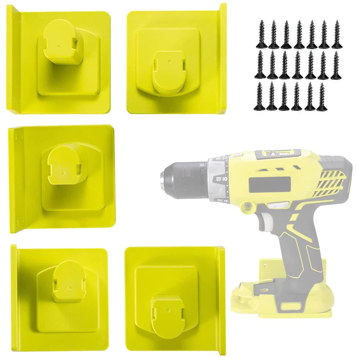 5 Packs Tool Mount Holder Plastic Electric Tool Battery Dock Holder for 18V Battery Tool Heavy Duty Power Tool Hanger with Screws for Workshop Garage