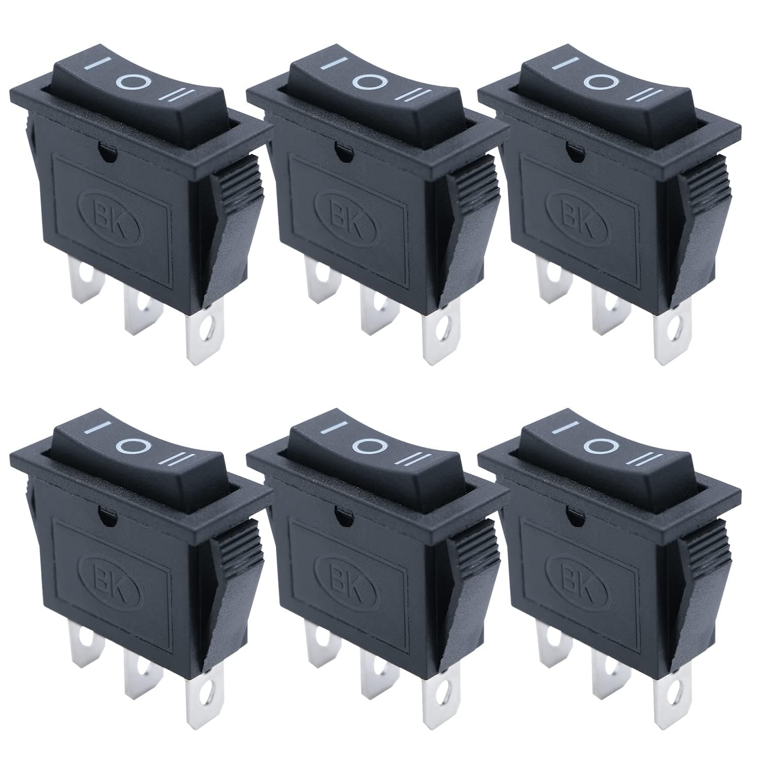 mxuteuk 6pcs Momentary Rocker Switch Snap-in Toggle Power Switch SPDT (ON)-Off-(ON) 3 Pin AC 250V 6A 125V 10A, Use for Car Auto Boat Household Appliances KCD3-123