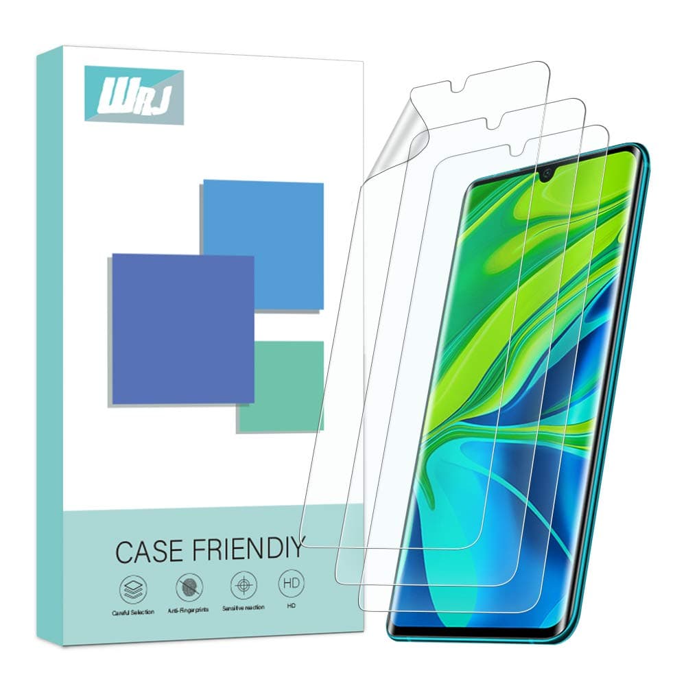 [3 Pack] WRJ for Xiaomi Mi Note 10/Xiaomi Mi Note 10 Pro/Xiaomi mi note 10 lite Screen Protector, HD Film with the HydrateSkin (Work with the Fingerprint Sensor) , [Not Glass] [Anti-Scratch] Flexible Film