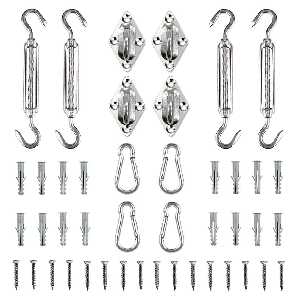 Sun Shade Sail Hardware Kit, Heavy Duty Anti-Rust Rectangle/Square Shade Sail Installation for Patio Lawn and Garden (44 Pcs)