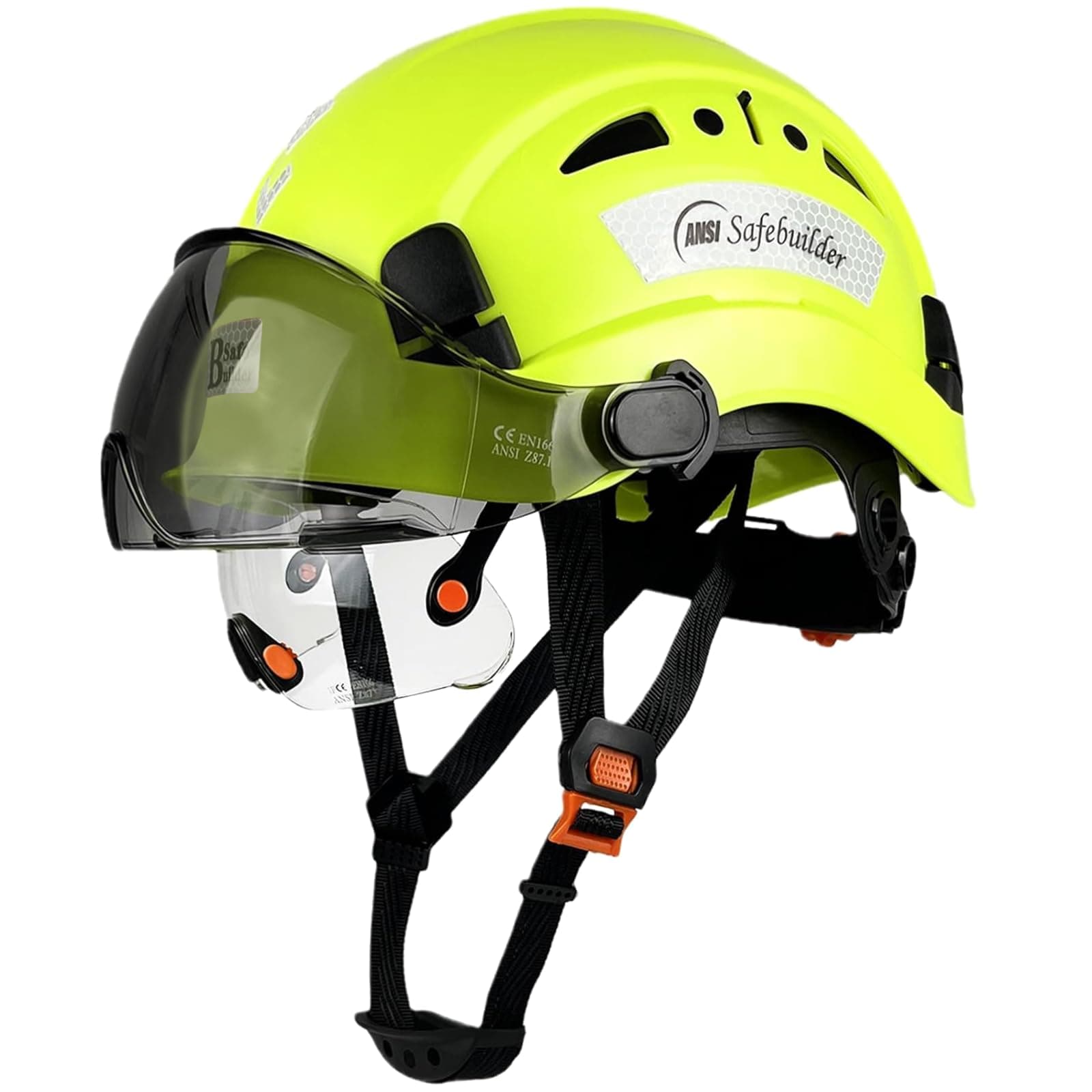 Safety Helmet Hard Hat with Visor Adjustable Lightweight Vented Work Helmet for Men ANSI Z89.1 Approved Industrial & Construction (Fluorescent Green Helmet with Clear & Tinted Visor)