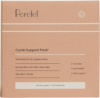 Perelel Cycle Support Pack, Daily Supplement with Iron, Vitamin C, B12 & Bloat and PMS Support Blend, Soy, Dairy & Gluten Free, Non GMO, 28 Day Supply
