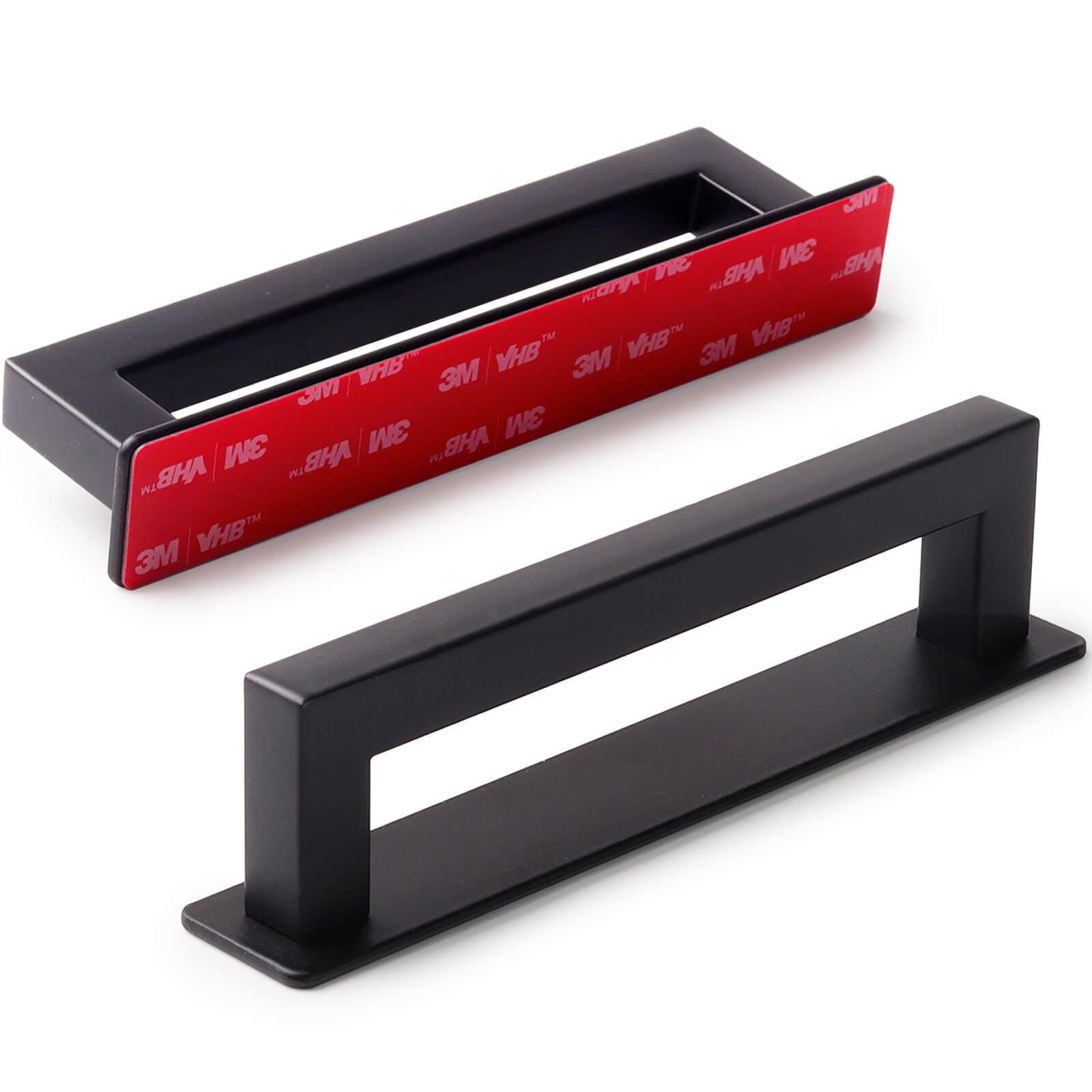 2-Pack Adhesive Cabinet Handles Stick On Handle Self Stick Drawer Pulls No Drill Cabinet Pulls for Cabinet Closet Glass Sliding Shower Door Handle - 6", Black