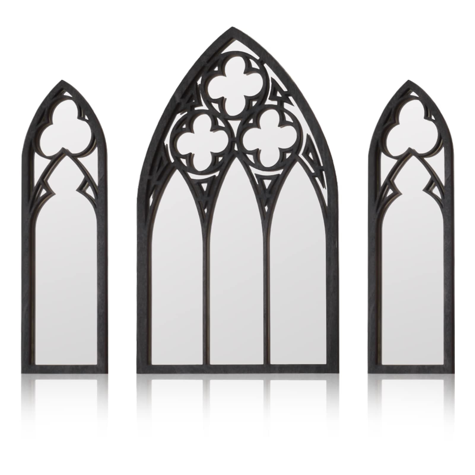 BOUMUSOE 3 Pack Gothic Mirrors Wall Decor, Cathedral Arch Frame Tiny Mirror Goth Room Decor - 9.8 inches Spooky Gothic Decorative Mirror Rustic Wall Hanging Decor for Bedroom Bathroom Living Room