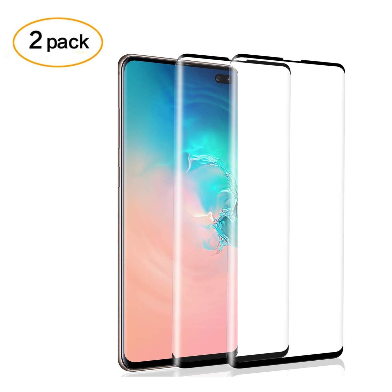 Galaxy S10 Plus Glass Screen Protector,[2 Pack] Montie Gear 3D Curved Tempered Glass with Anti-Fingerprint, Bubble Free, 9H Hardness Screen Film for Samsung S10 Plus