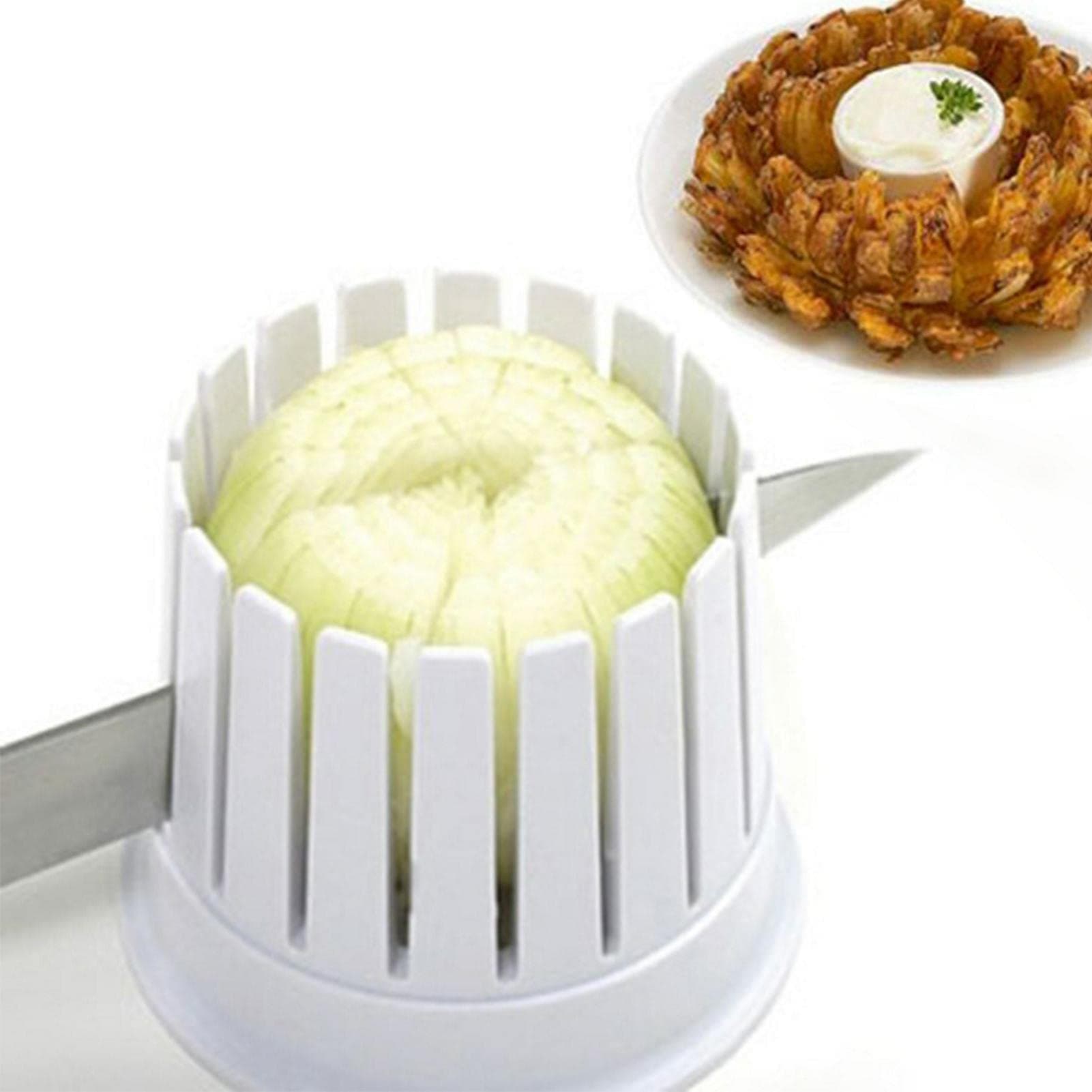 Blossom Maker Onion Slicer, Kitchen Tool for Fruit & Vegetable Cutter, Fried Onion Appetizer Maker (White)