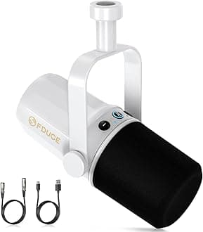FDUCE SL40 Dynamic Microphone for Podcasting, Gaming, Live Streaming and Recording, Built-in Headphone Output, LED Mute Button, All-Metal USB/XLR, Voice Isolation Technology (White)
