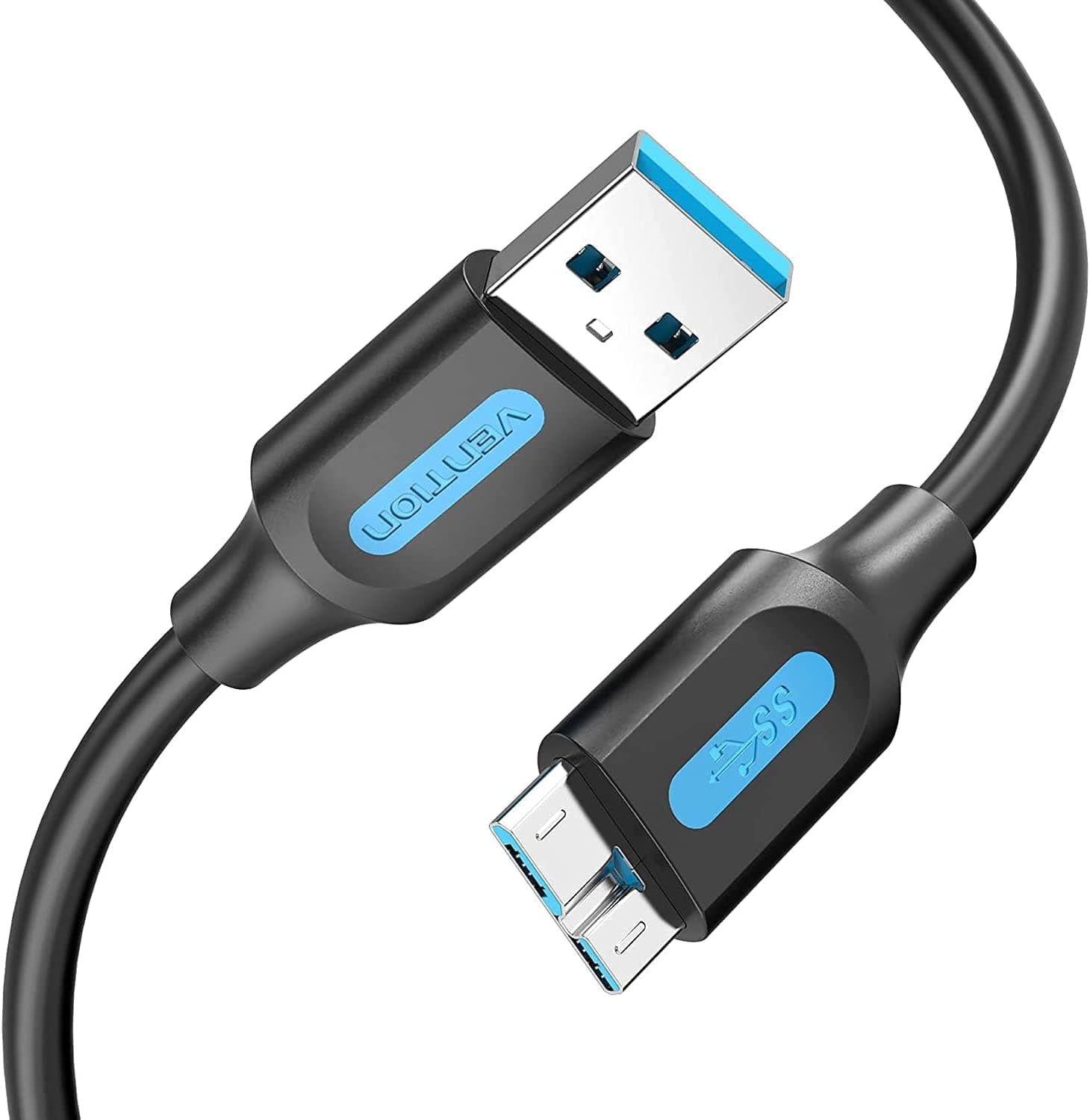 VENTION Hard Drive Cable,5Gbps USB 3.0 A to Micro USB B Cable Compatible with Portable External Hard Drive, Seagate, Toshiba, Western Digital (WD),WD My Passport (USB 3.0 A to Micro-B, 0.25 Meter)